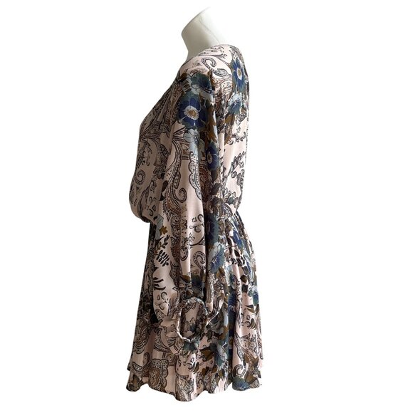 Free People High Plains Elastic Waist Dress Billowy Sleeve Pink Blue Women's S - Picture 7 of 11